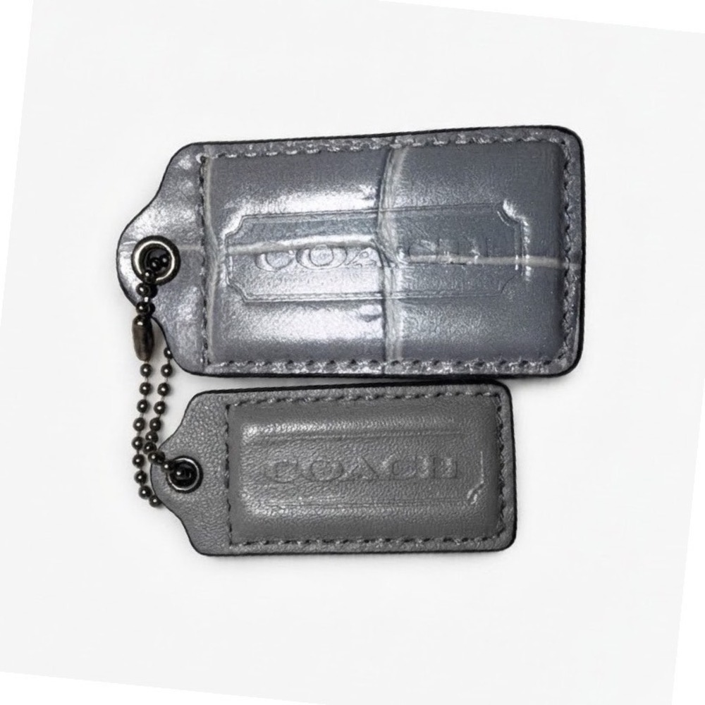 Coach Gray Croc Embossed and Pebbled Leather Handbag Hangtag Charm Set of 2